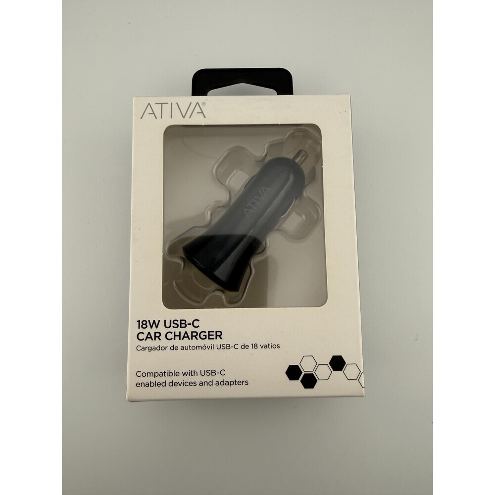NEW Ativa 45867 Black Plastic LED Light Indicator 18W USB-C Car Charger